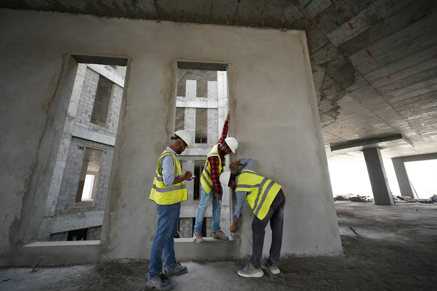 Equipe técnica em recuperação de concreto armado